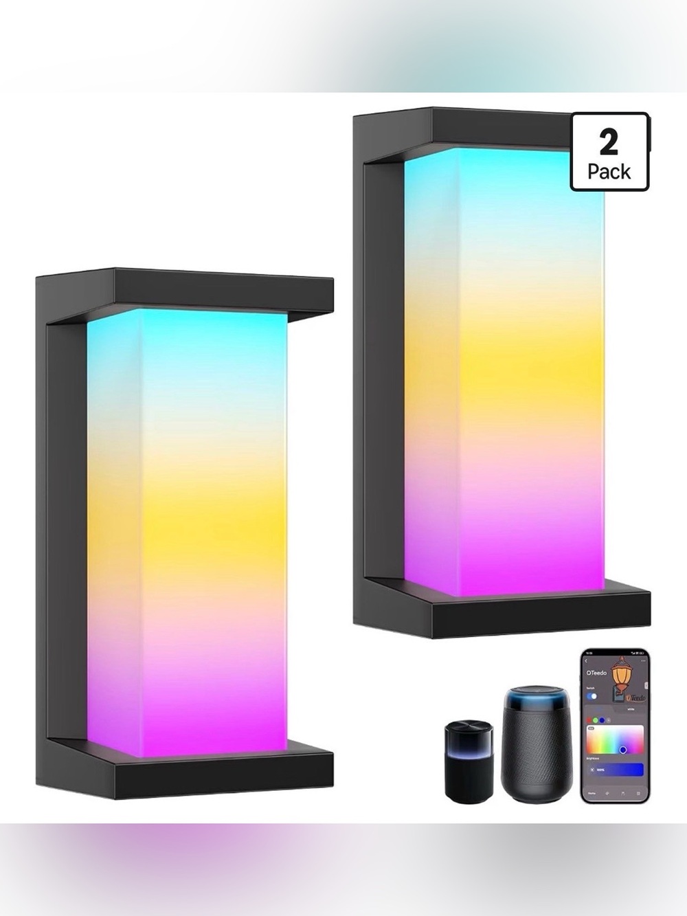 2 Pack 24W RGB Smart WiFi Outdoor Wall Lights for Front Porc